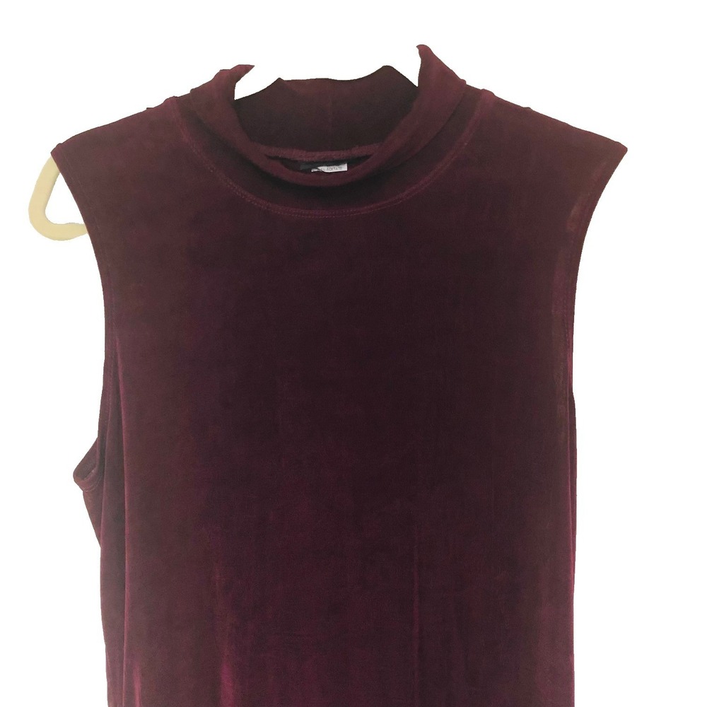 Citiknits Womens Mock Neck Top Burgundy Sleeveless Slinky‎ Office Minimalist L